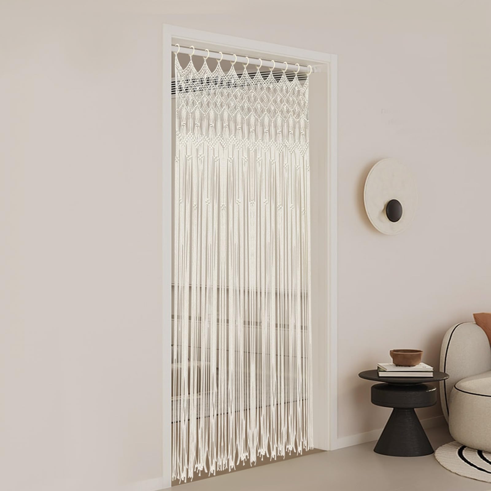Makramee Vorhang Tür– Handgefertigter Makramee Türvorhang im Boho Stil, 120x195cm, Fadenvorhang Boho Vorhang für Balkontür oder Fenster, Dekoration für Schlafzimmer, Hochzeiten
