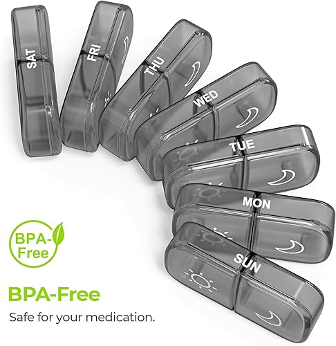 Vista 29 de AUVON - Pastillero semanal XL para 2 veces al día, pastillero de 7 días con gran abertura a un lado para rellenar fácilmente, pastillero para Negro