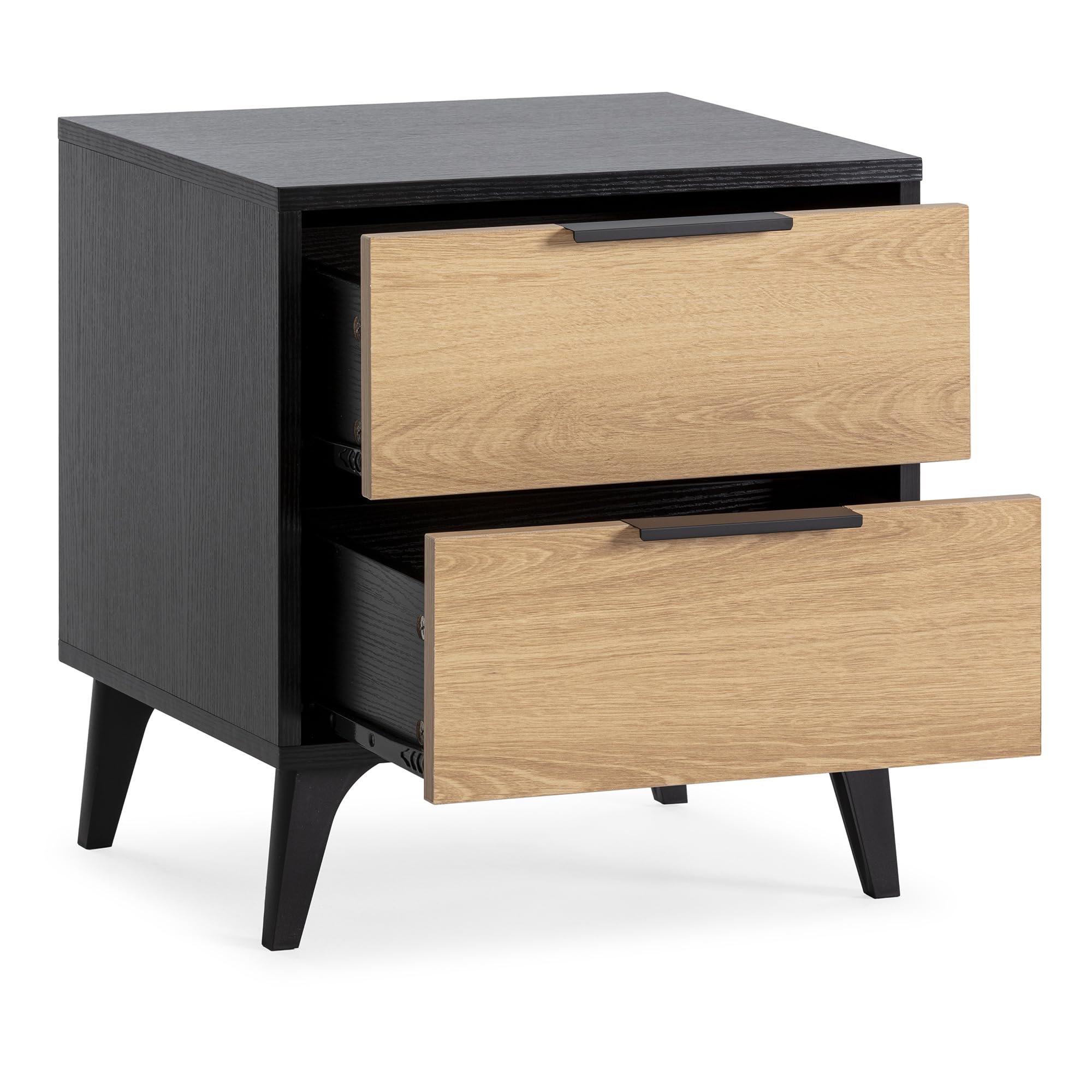 HOMN LIVING Mesita de Noche Kalma 2 cajones Color Negro/Madera, 45 cm (Ancho) 40 cm (Profundo) 48,5 cm (Altura)