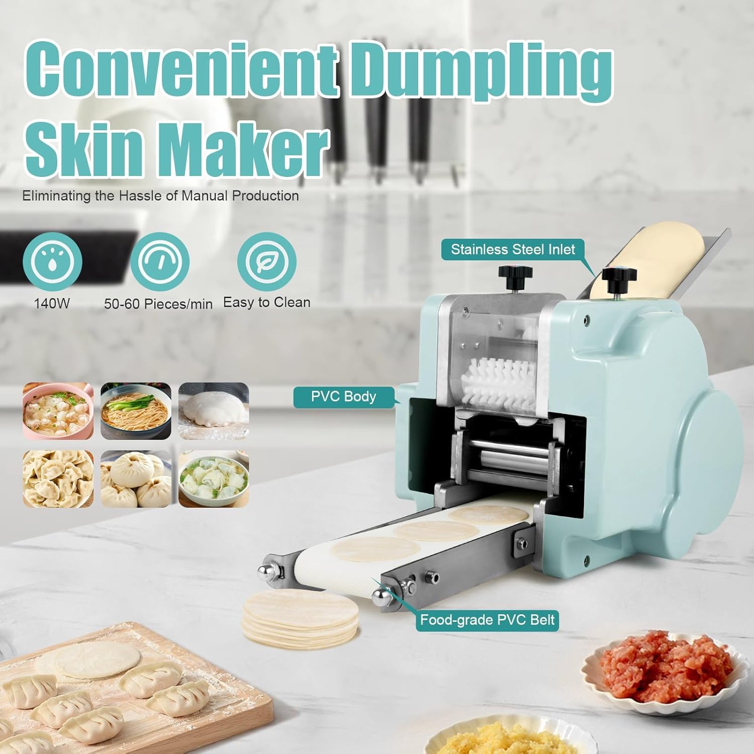 Electric Dumpling Skin Maker - Multifunctional Automatic Wrapper Machine, 60 Pieces Per Minute, 140W with 8cm Round Mold for Commercial and Household Use