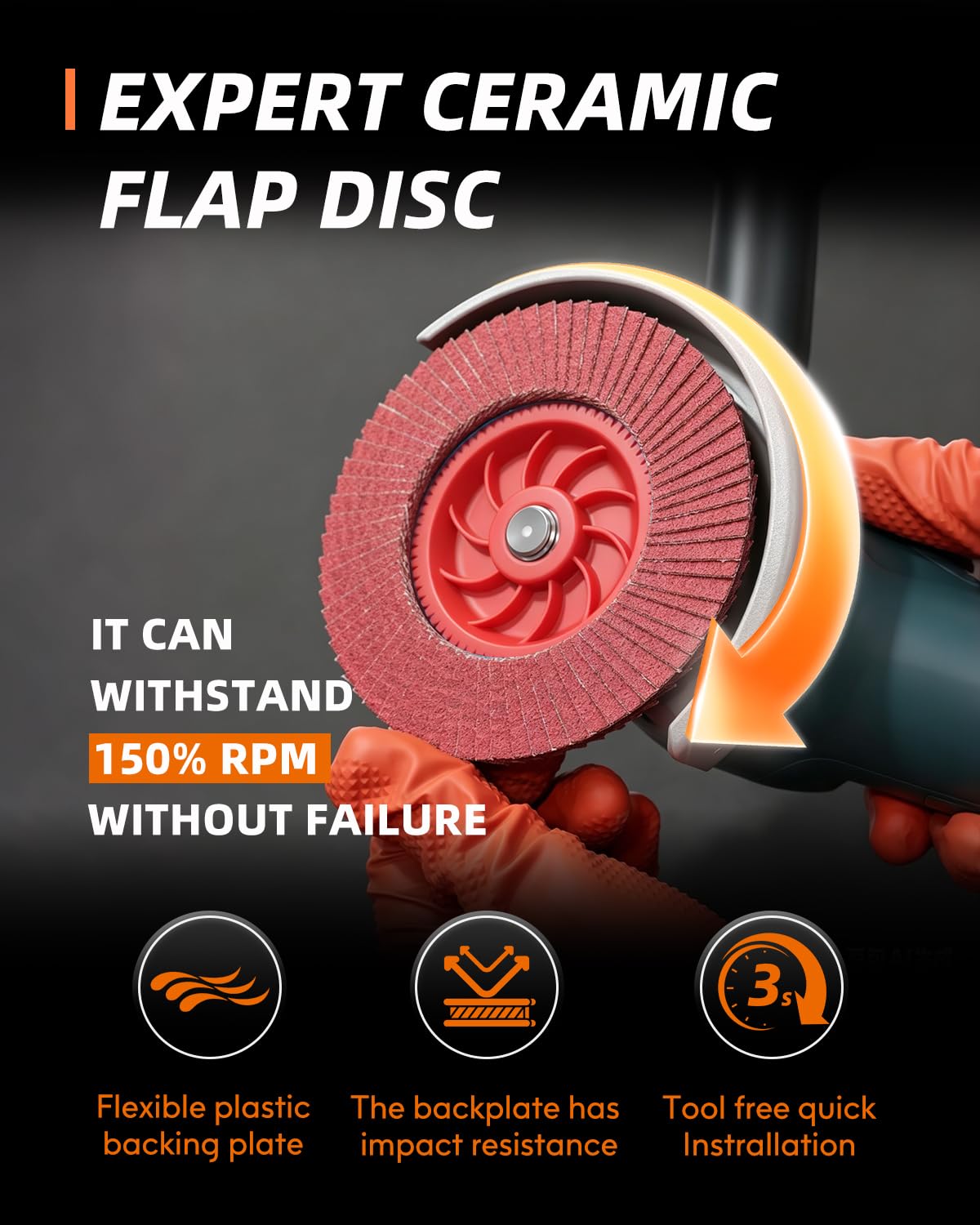Expert Ceramic Flap Disc 4 1/2 for Angle Grinder, 40 Grit Type 27 Flap Sanding Disc, High Density Trimmable Grinding Wheels for Stainless Steel, Sheet Metal (5 Pack)