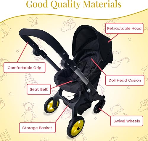 Miniatura 4 de Combo de Cochecito y Asiento de Coche para Muñeca Bebé – Cochecito de Muñeca Convertible 2 en 1 y Asiento de Coche para Niños – Se Adapta a Muñecas