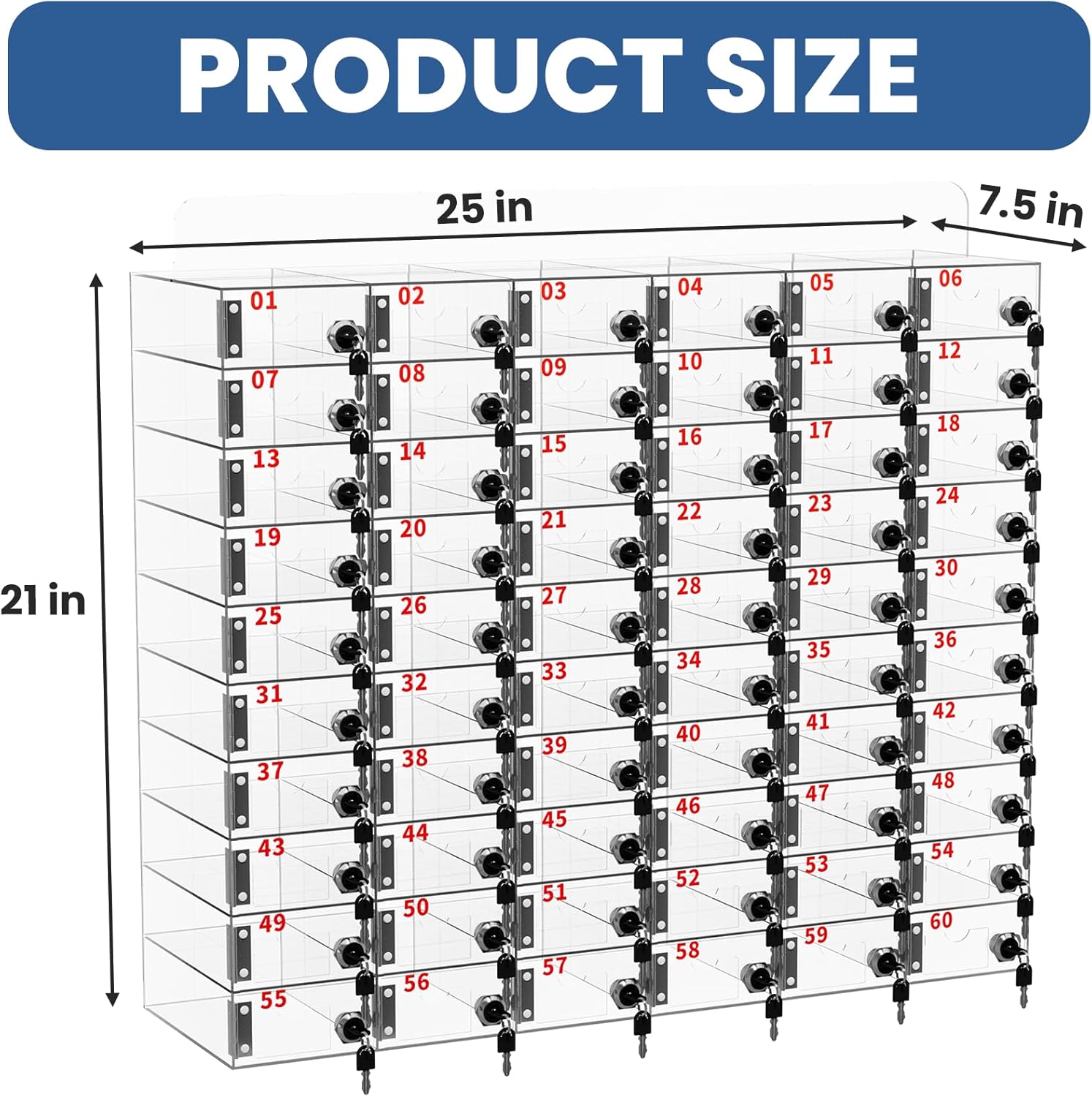 Cell Phone Locker 60 Slots, Cell Phone Lock Box for Classroom Office Gym with Door Locks and Keys, Mobile Phone Storage Cabinet Wall Mounted Acrylic Office Storage Lockers (60 Slots)
