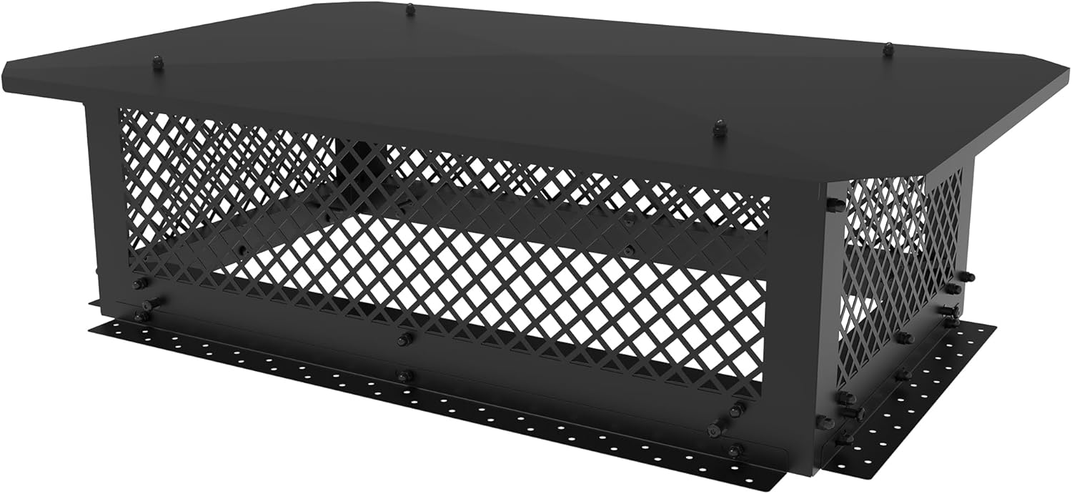Chimney Cap, 17" x 29" Chimney Cover, Chimney Rain Caps, Adjustable Fireplace Chimney Caps for Outside to Fit Existing Clay Flue Tile Sizes, Black