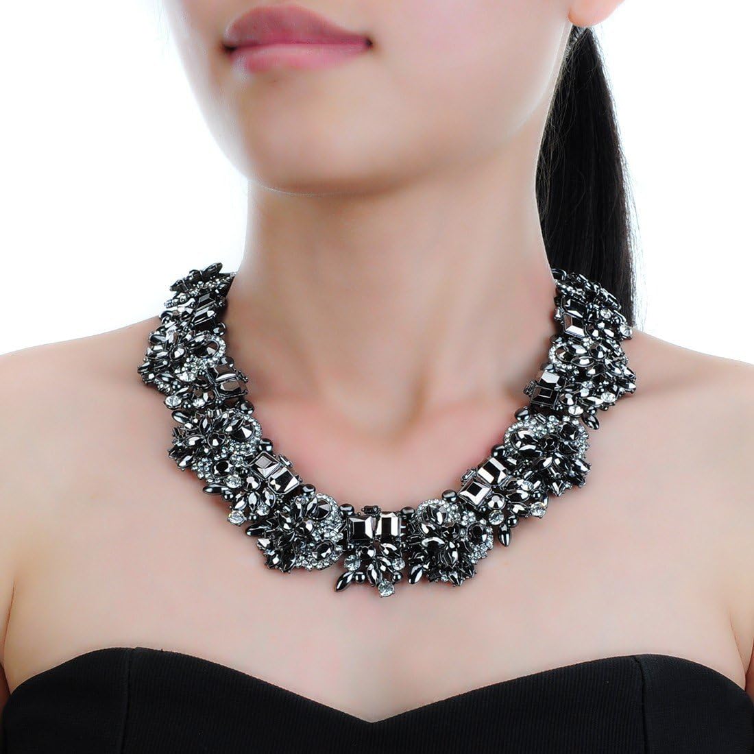 Jerollin Crystal Rhinestone/Pearl Statement Chain Necklace, Vintage Choker Bib Pendant Necklace Bohemian Bling Tassel Collar Statement Necklace for Evening Party - Image 2