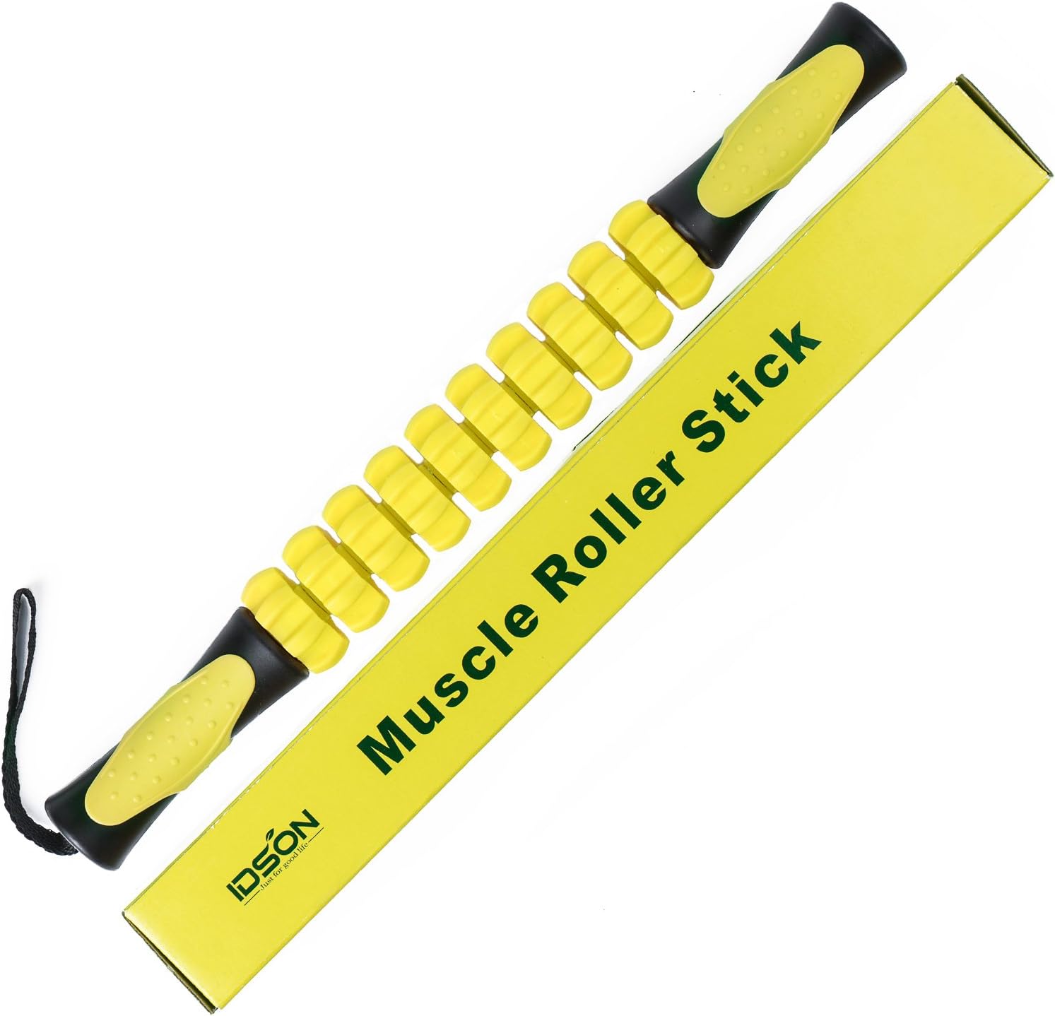 IDSON Muscle Roller Massager Stick-The 18 Inch Sports Body Massage Roller-Deep Tissue Muscle of Foot,Leg,Calf and Back Recovery-Relief of Muscle Soreness,Tightness and Cramps,Yellow Black