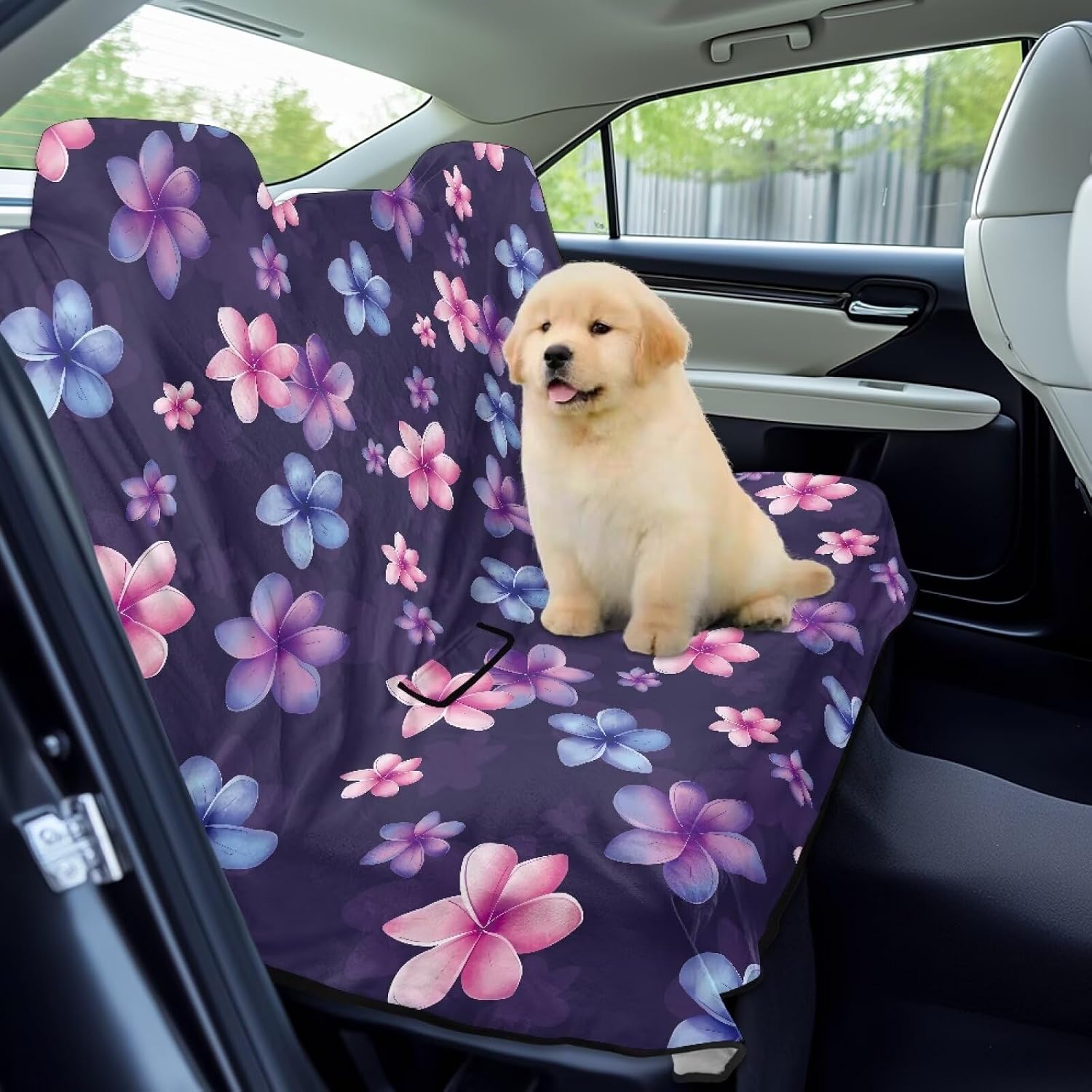Colorful Plumeria Flower Pattern Dog Car Seat Cover Non-Slip Back Bench Protector for SUV Car Truck, Waterproof Back Seat Covers Sweat-Absorbent Auto Interior Accessories image 3