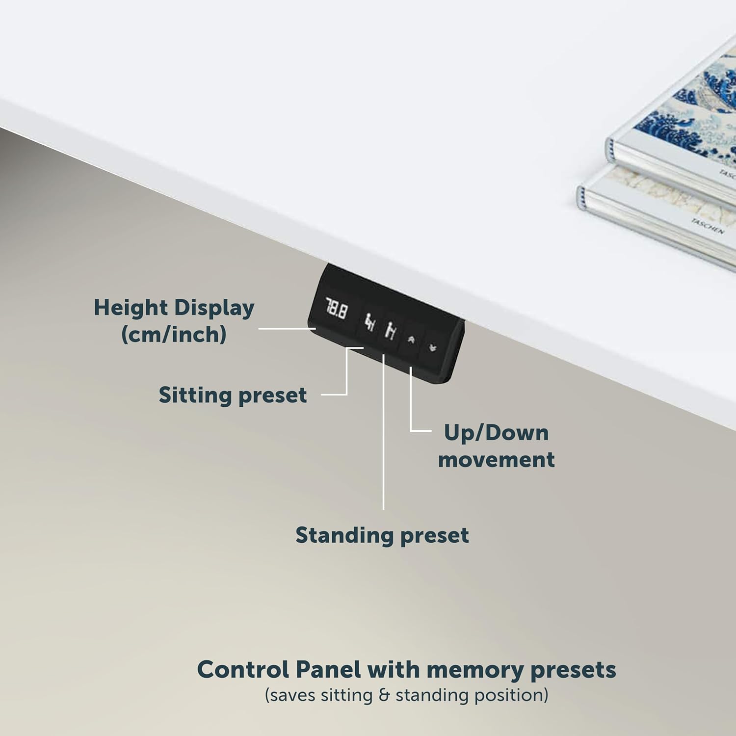 Jin Office Octave Neo Electric Height Adjustable Table| Standing Desk with 80 Kg Wt. Cap, 2 Year Warranty| Sit Stand Ergonomic Table with Memory Preset,Cup Holder| Stability Crossbar|White 1100*600mm 24 71fCCCuYBOL. SL1500