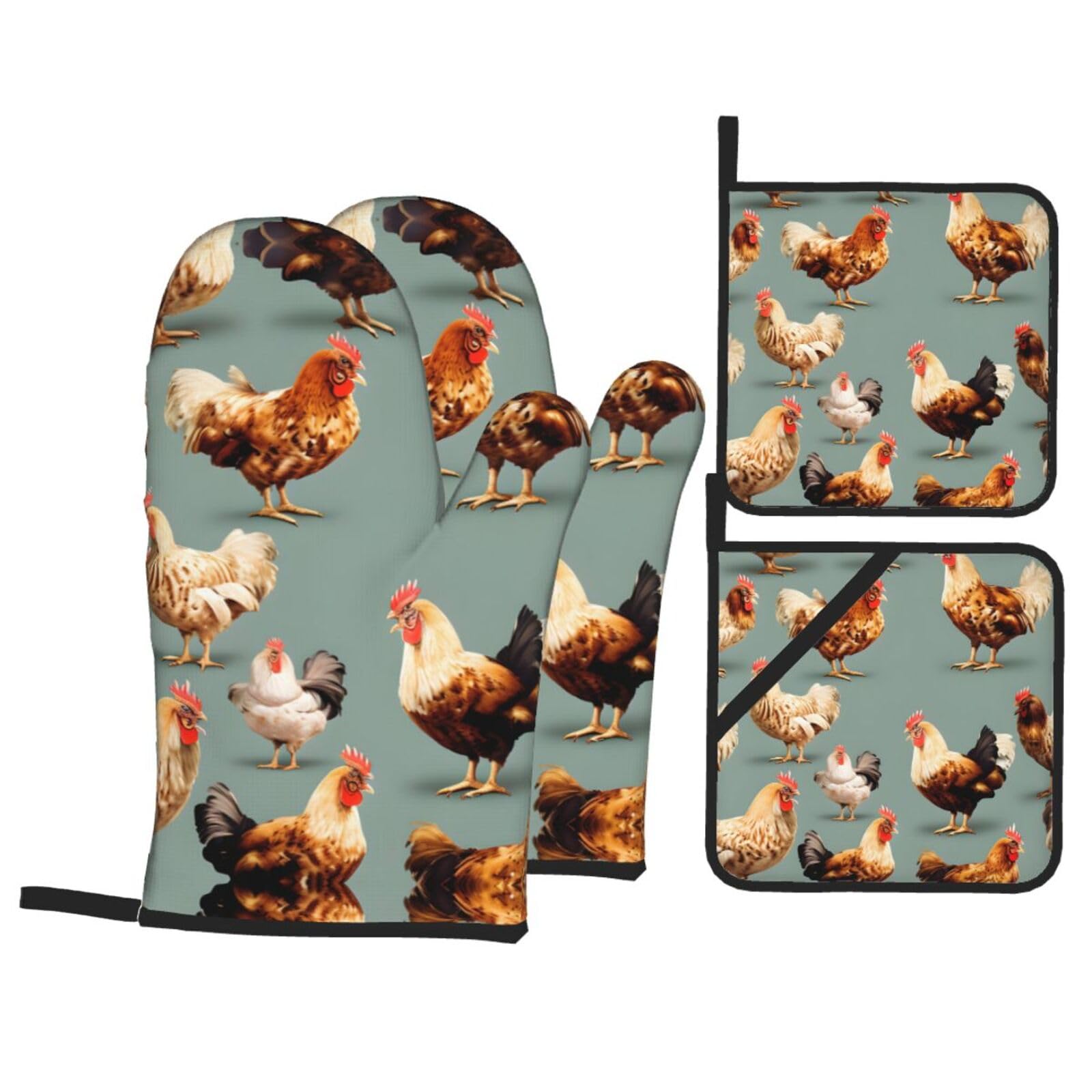 Chicken Prints Print Oven Microwaving Waterproof Kitchen Gloves for Baking Grilling Holiday Cooking