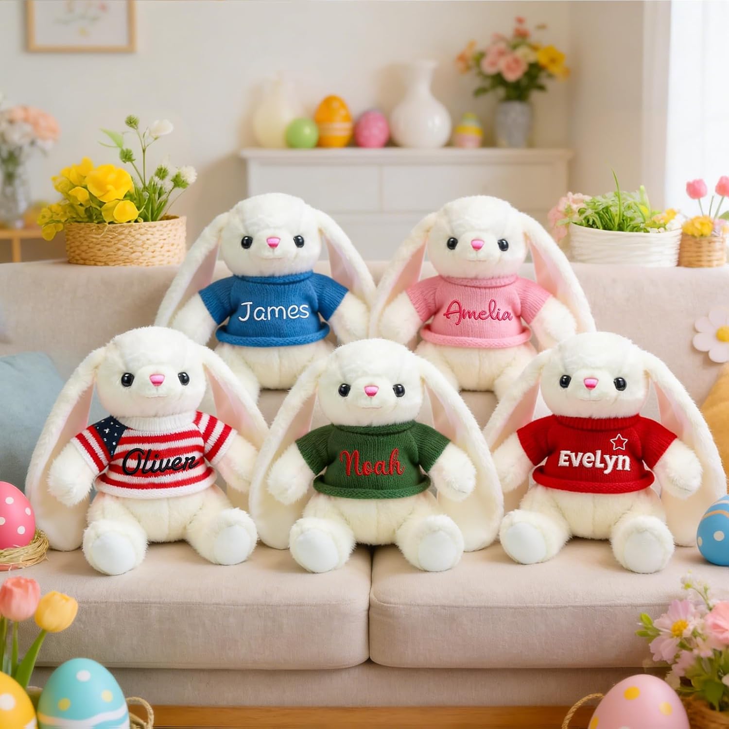 Personalized Easter Bunny Stuffed Animal - Custom Name Embroidered Soft Plush Toy, Easter Basket Gift for Baby Shower, Birthday, Ideal for Newborn, Toddler, Kids & Easter Basket Stuffers