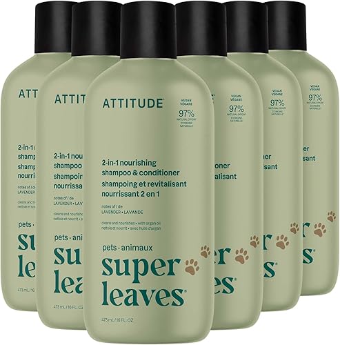 ATTITUDE Champú y acondicionador 2 en 1 para gatos y perros, ingredientes a base de plantas y minerales, vegano y libre de crueldad, aceite de