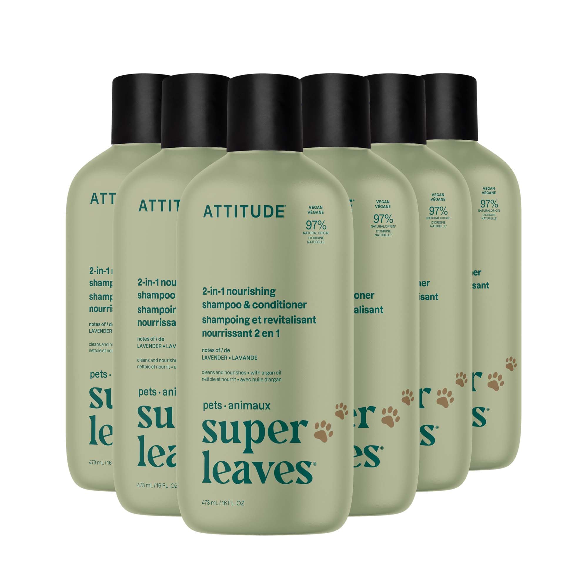Attitude 2in1 Shampoo and Conditioner for Cats and Dogs, Plant and Mineral-Based Ingredients, Vegan and Cruelty-Free, Lavender and Argan Oil, Nourishing,16 Fl Oz (Pack of 6)