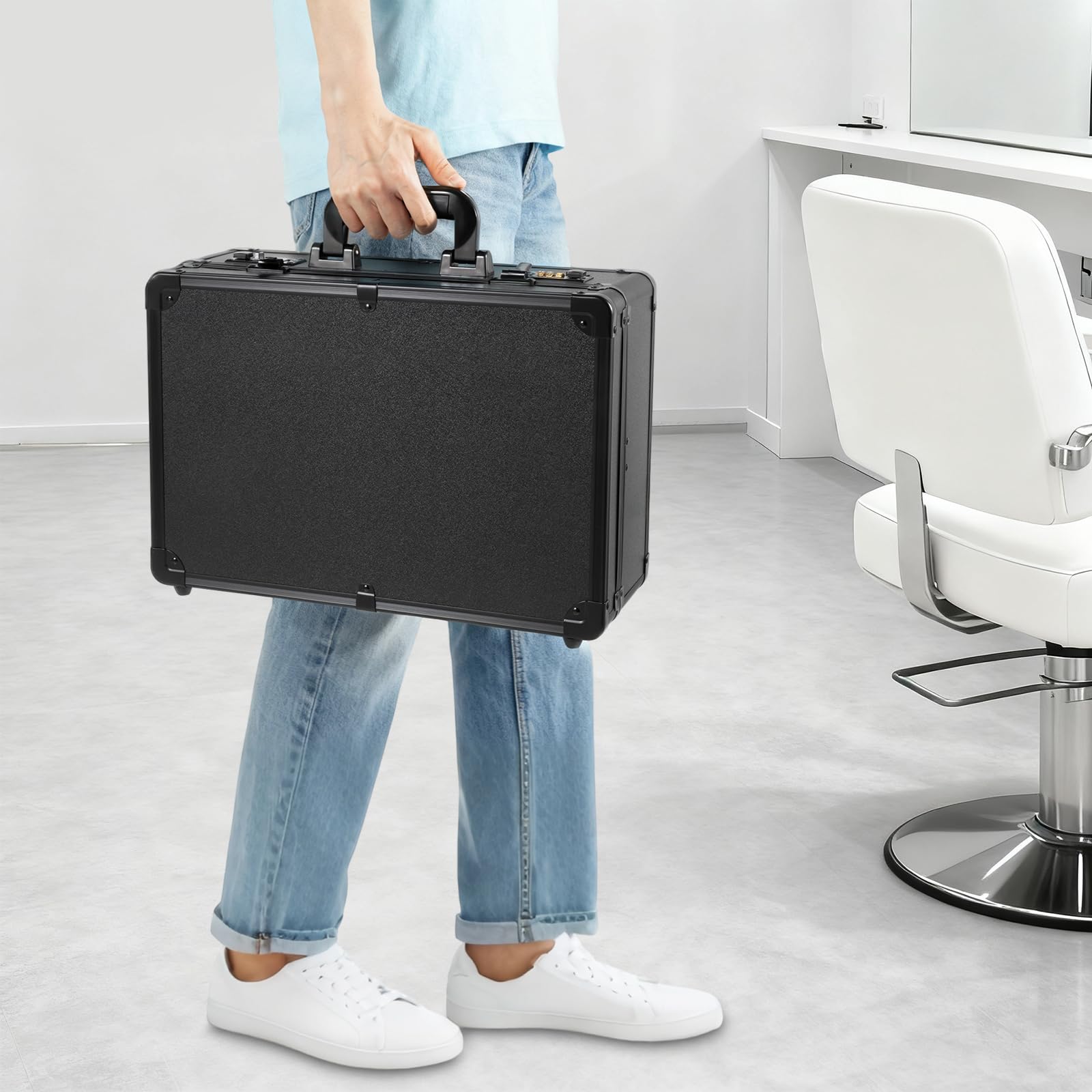 Kosmetikkoffer, Aufbewahrungskoffer, Make-up-Koffer, professionell, Organizer für Beauty-Werkzeuge, große Kapazität, Sicherheit mit Kombination, tragbar für Reisen, Wohnzimmer und Haus, Schwarz