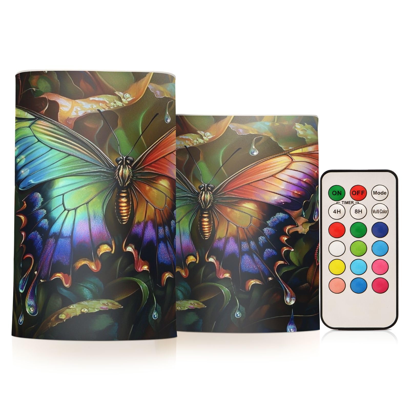 Cgiub Butterfly Flameless Candles 2 PCS LED Candles Battery Operated Flickering Pillar Candles with Remote and Timer for Holiday Party Wedding Home Decor