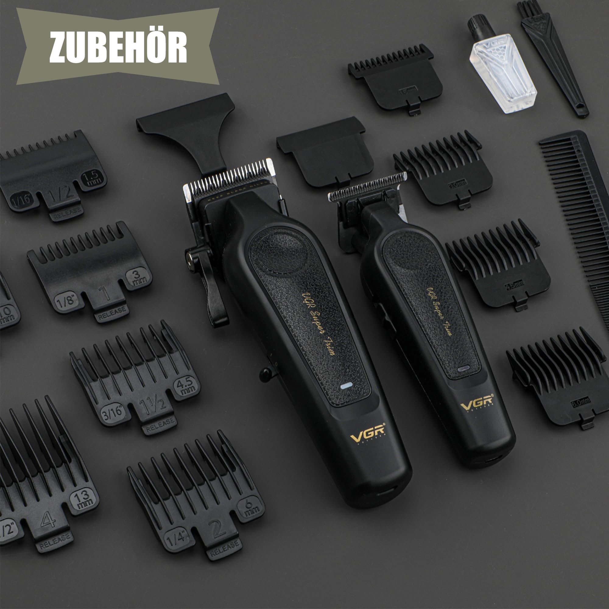 VGR 197 & 995 Profi Haarschneidemaschine Set für Männer Mit 10 Haarkämmen | Kabelloses Haarschneide und Trimmer Set mit Keramikklingen, Harrschneidermaschine Herren Profi mit LED Anzeigeleuchten, Kamm