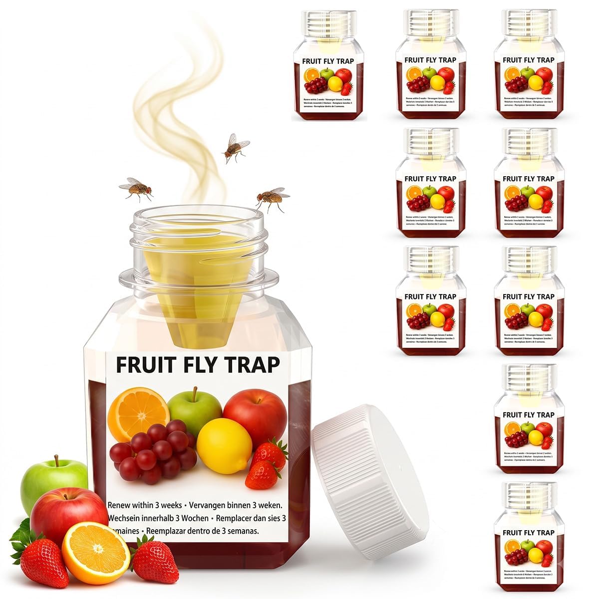 10 Pack Fruit Fly Trap Indoor with Funnel, Fruit Fly Killer for Home Kitchen