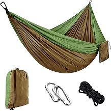 Camping Hammock   Ultra-Light Portable Hammock with 300kg Load Capacity, Parachute Nylon Garden Hammocks for Outdoor & Indoor, Includes 2 Carabiners & 2 Nylon Slings, Compact Travel Hammocks, Green