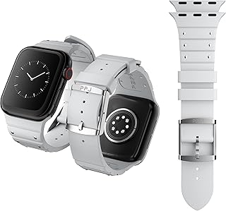 Soft Watch Band FKM Rubber Sport Replacement Strap Compatible with Apple Iwatch Series 45mm 44mm 42mm, Luxury Individuality Waterproof Steel Nails Decorative Wristband for Men Women(Grey)