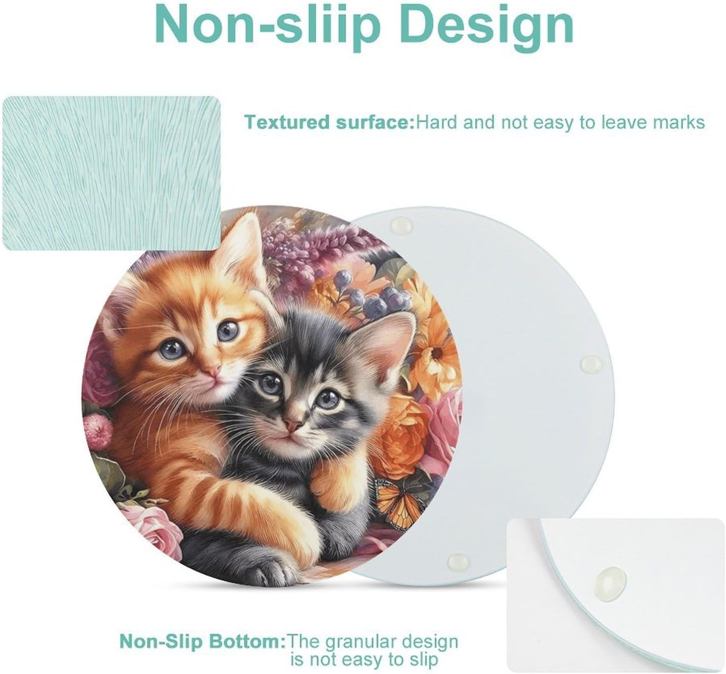 Cats in The Flowerbed Tempered Glass Cutting Boards for Kitchen image 3