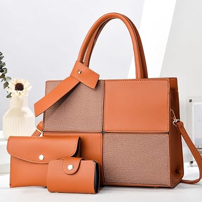 Large Capacity Designer Handbag Set for Women with Spliced Design with Built in Wallet