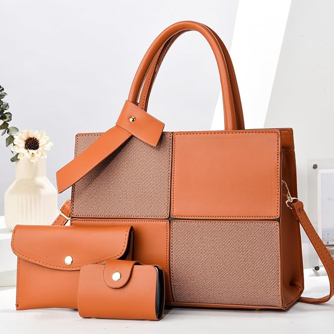 Large Capacity Designer Handbag Set for Women with Spliced Design with Built in Wallet
