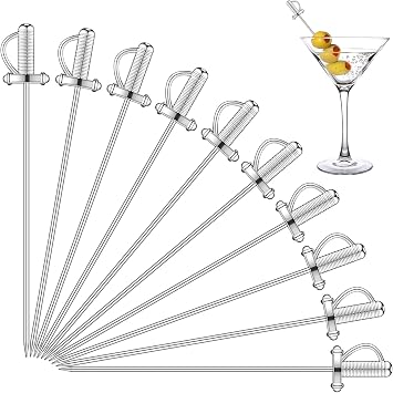 10 Pcs Sword Picks 4.3 Inch Metal Cocktail Sword Toothpick, Silver