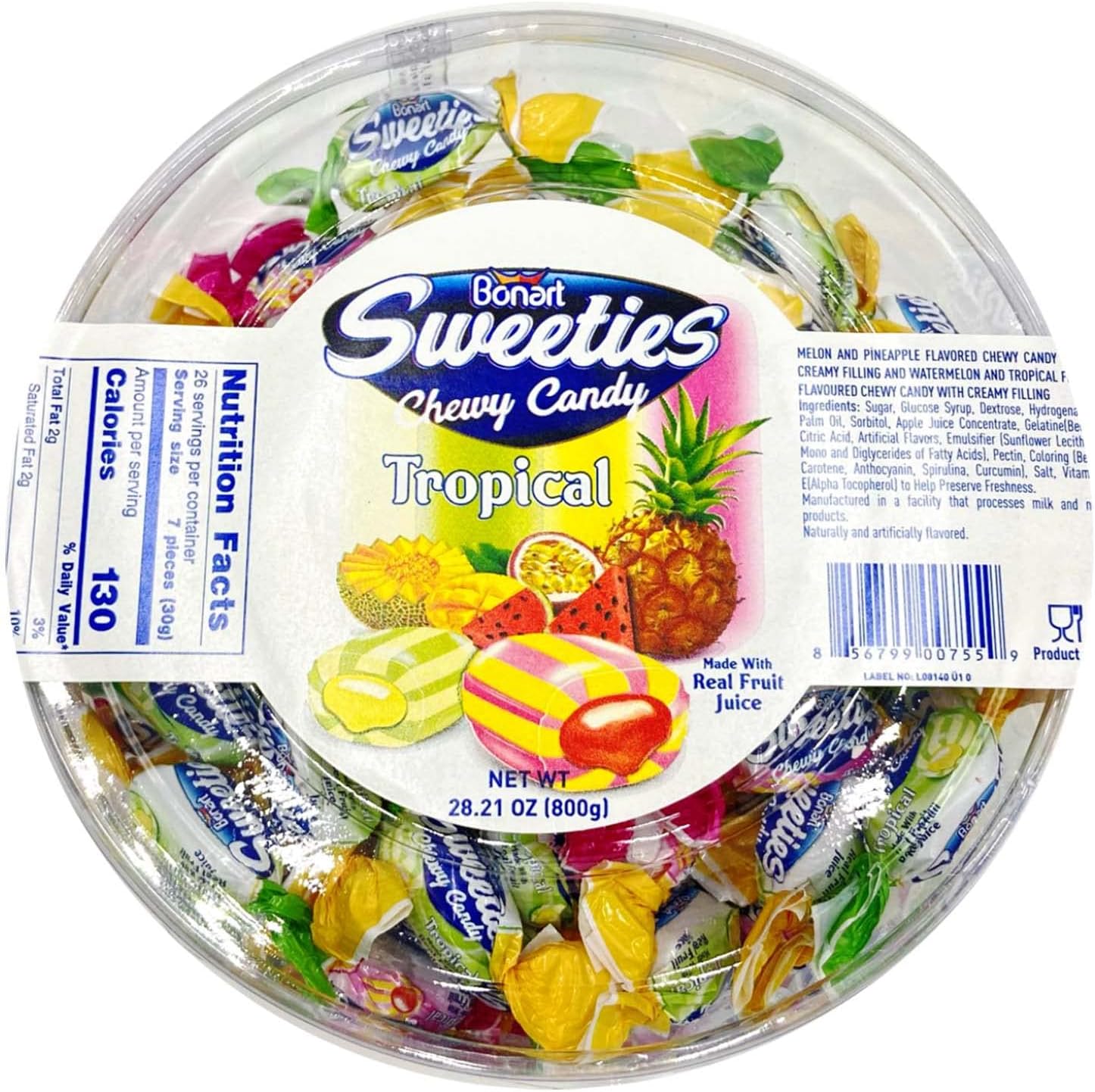 Bonart Tropical FRUIT CHEWY CANDY Sweeties DAMLA 800GR Halal, 28.21 ounces