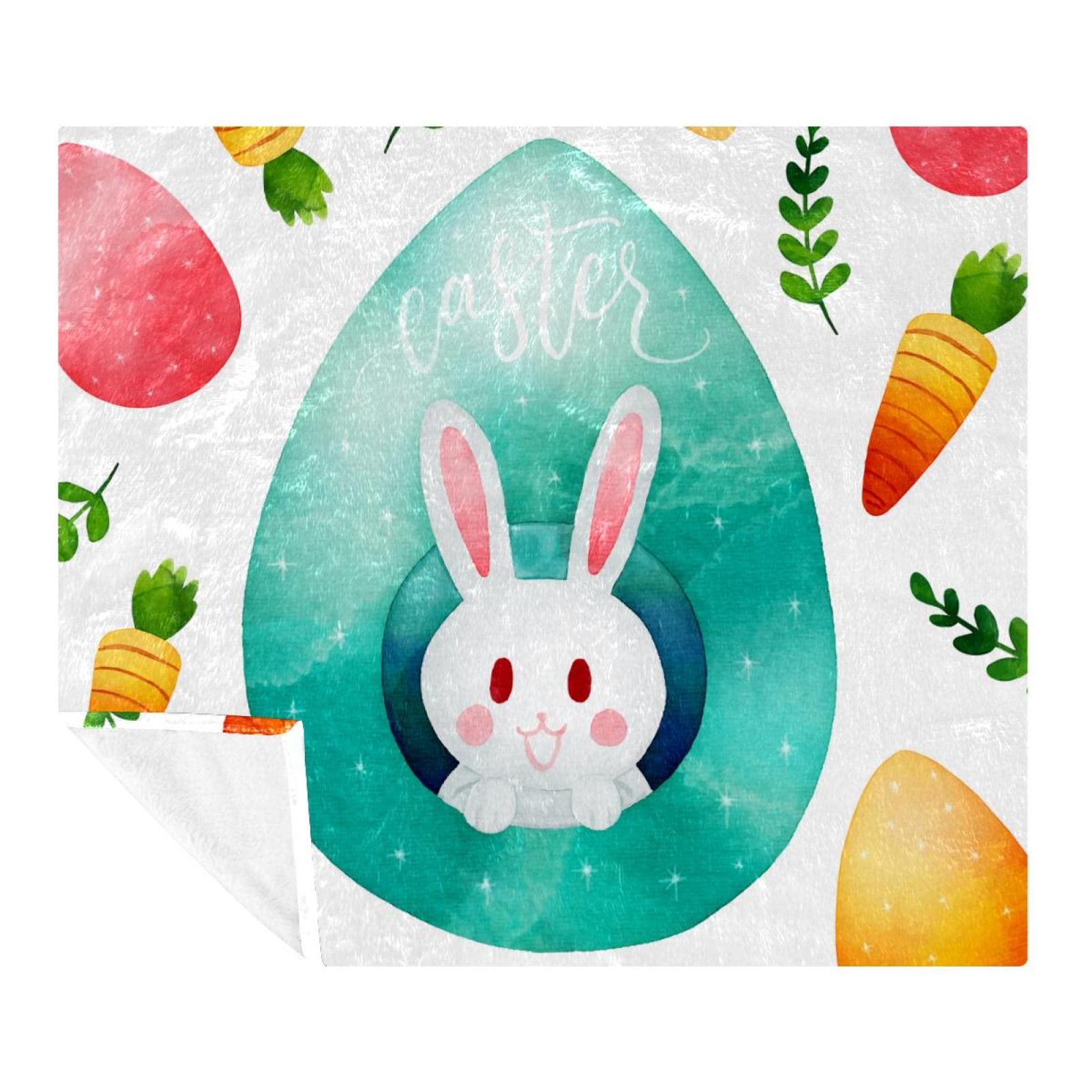 Couverture polaire de lit dessin œuf lapin de Pâques pour cocooner sur le canapé