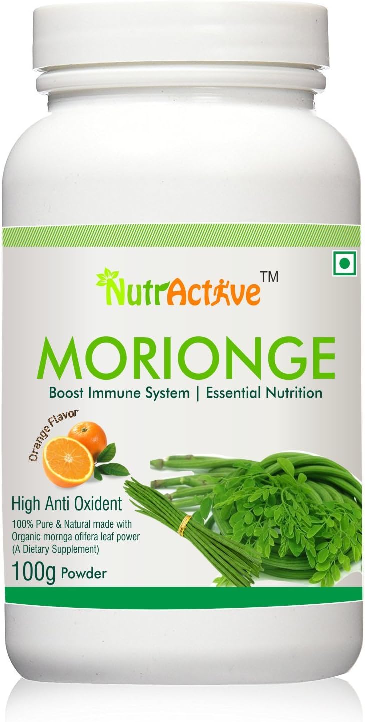 NutrActive Organic Moringa Olifera Leaf Powder- 100 gm | with Natural Orange
