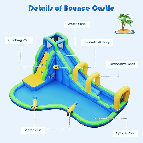 Miniatura 3 de KOTEK Tobogán acuático inflable, parque acuático gigante 5 en 1, casa hinchable para niños al aire libre con piscina salpicada, tobogánarco,