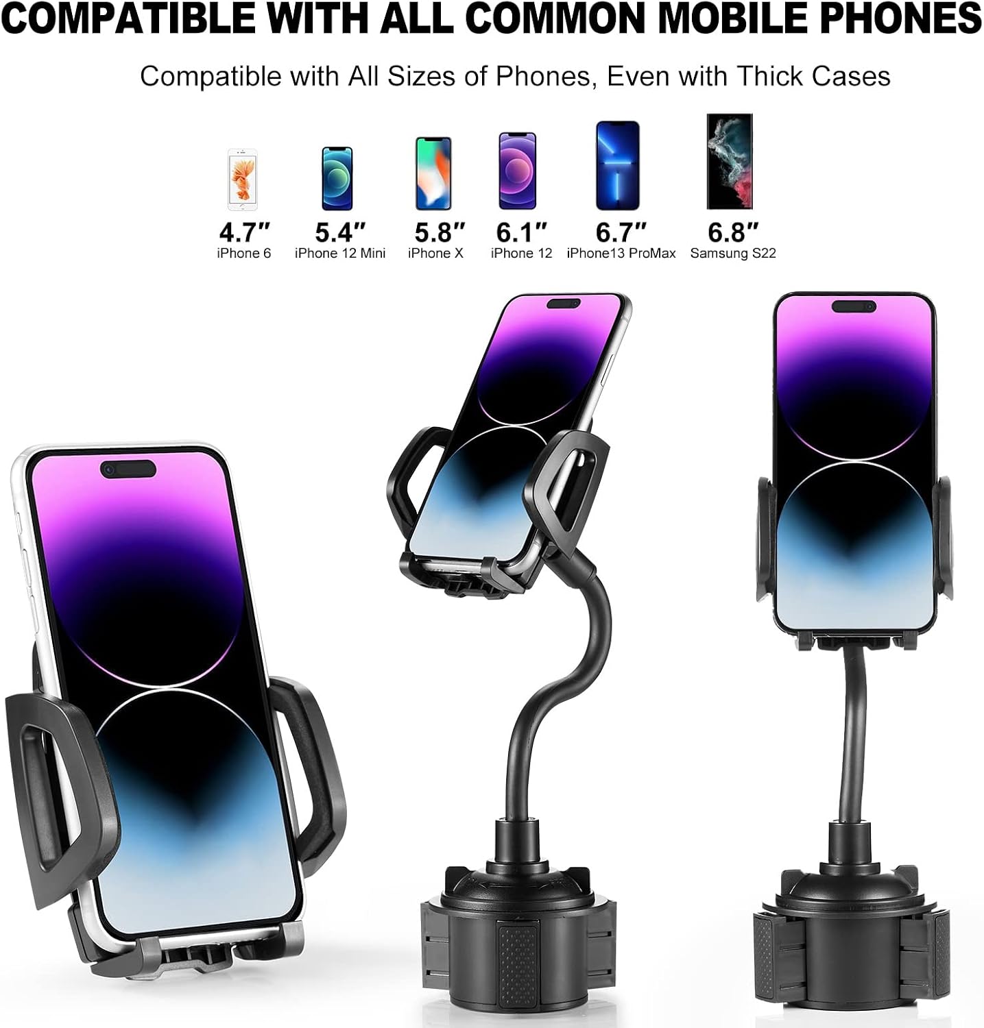 YUHENG Car Cup Holder Mount with 360° Rotation Adjustable Gooseneck,Car Phone Holder Mount for All Smartphones Cup Holder Cell Phone Automobile Cradles