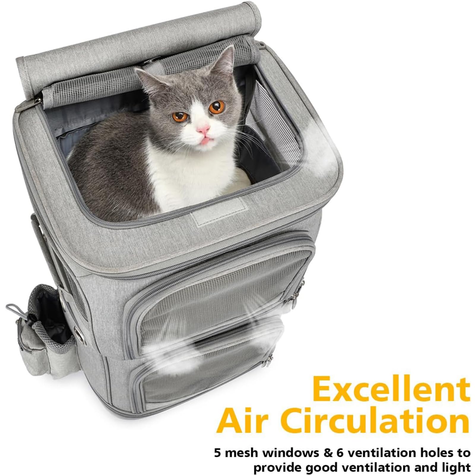 Transportín para Mascotas con Ruedas, Mochila Doble para Gatos con Ruedas Desmontables, Bolsa De Viaje Portátil, Mochila Plegable para 2 Gatos/Perros Pequeños/Conejos,Gris