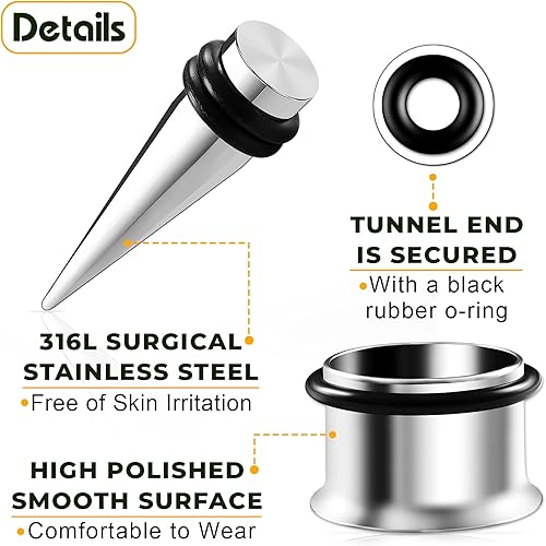 Miniatura 4 de 2 pares de dilatadores de acero quirúrgico 316L para túnel de una sola llamarada, piercing, joyería de estiramiento de oído, tapones para lóbulos