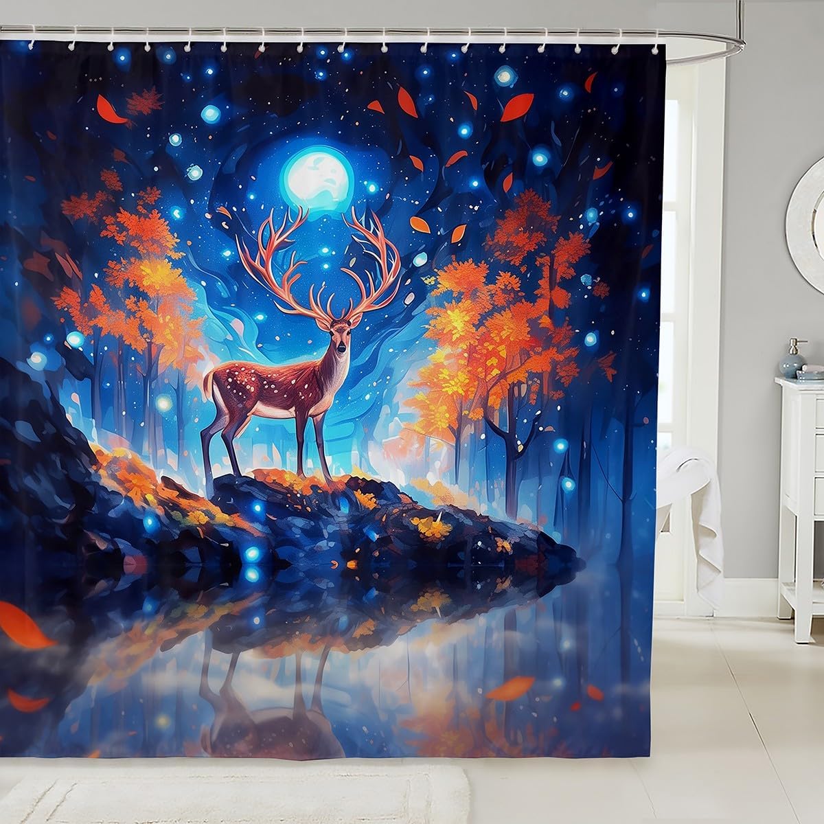 Bear Family Kids Shower Curtains,Boating Paddle Mountain Lake House Fishing Bathroom Curtains for Boys Girls,Hunt Animal Adventure Green Rustic Waterproof Curtains,12 Hooks Suits,72" W x 84" L