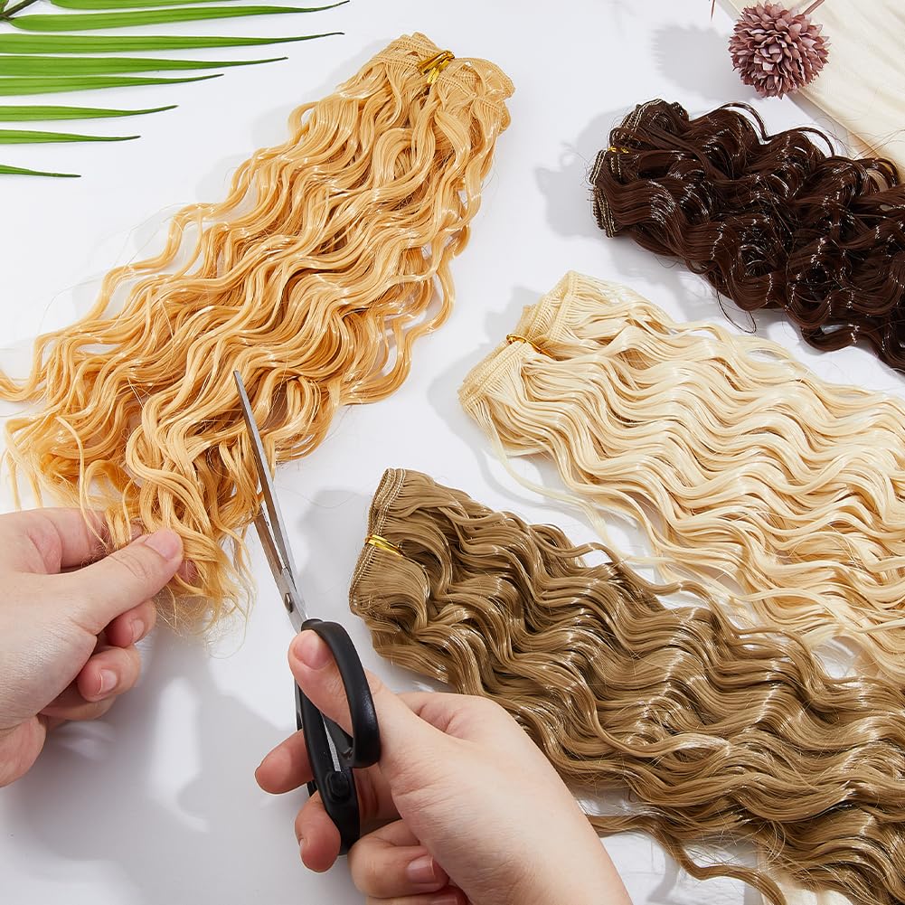 DICOSMETIC 4Pcs Doll Hair Wig 20cm Curly Long Dolls Hair High Temperature Fiber Dolls Hairs Weft Extensions Colorful Faux Hairs Replacement for Adult Doll Making Kits Arts Supplies
