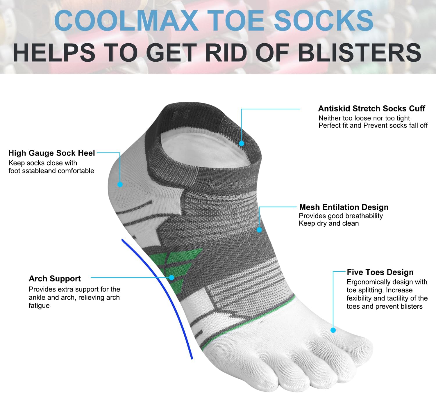 VWELL Toe Socks for Men and Women COOLMAX Five Finger Socks Athletic Running socks Sport Ankle Toe socks (3Pairs) - Image 4