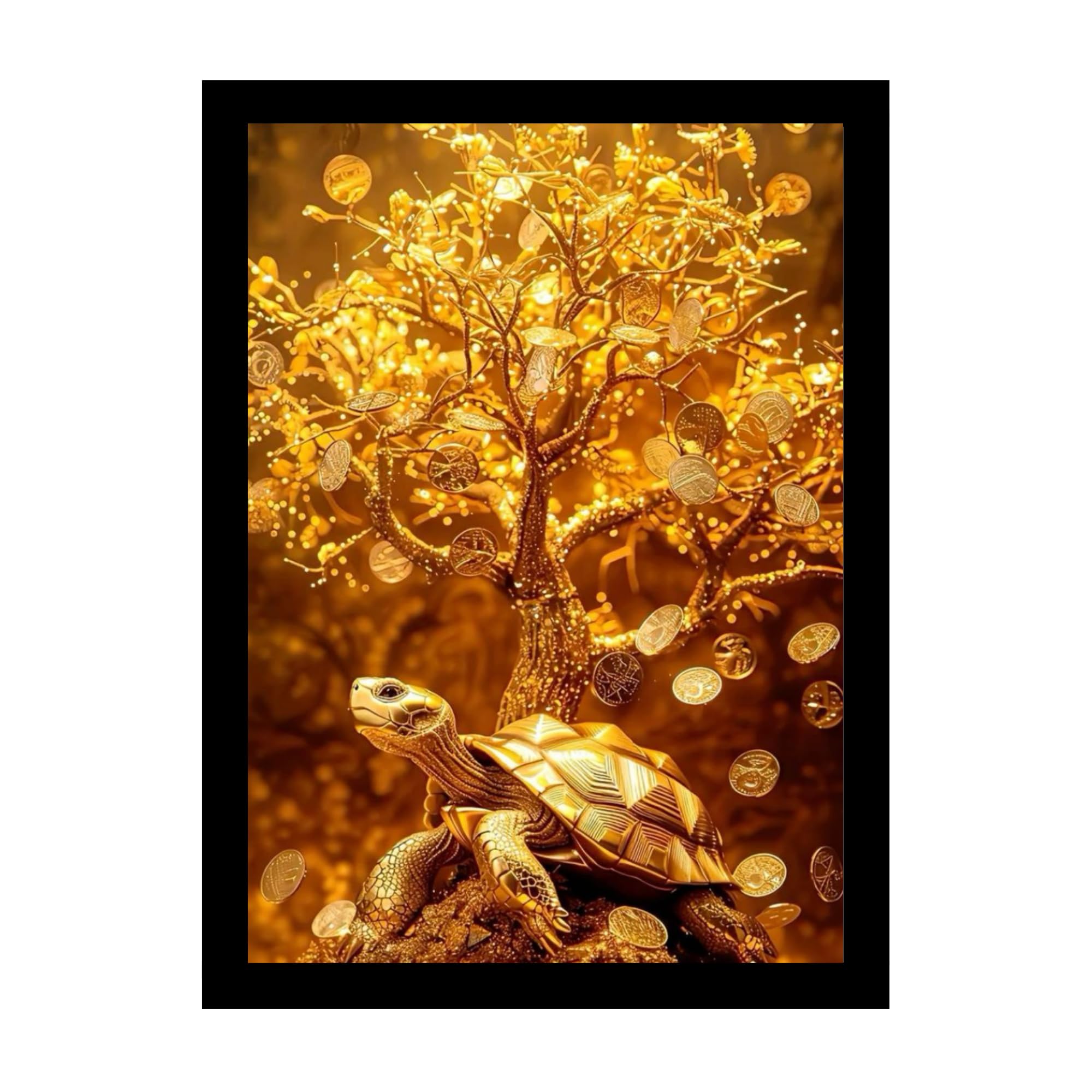 DivaFrames Vastu Money Tree Painting, Golden Tree Wall Art in A4 Wooden Frame, Good Luck & Prosperity Home Decor, 8 x 12 Inch