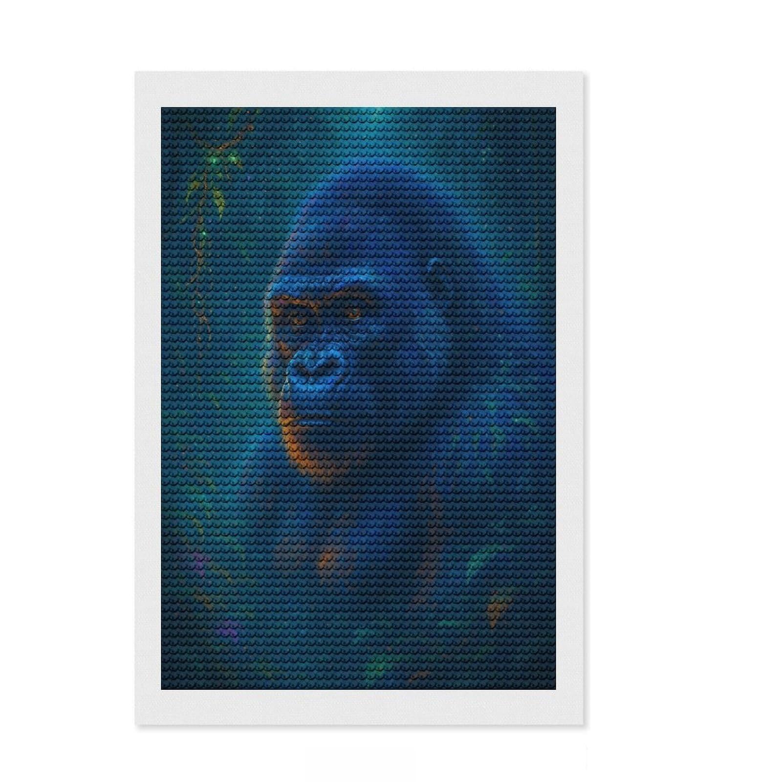 Junmoney Blue Gorilla in Jungle Diamond Painting Kit 8"x12", Mindful Craft Activity, Neat Printed Canvas, Modern Decor, Gift Idea, Adhesive Canvas
