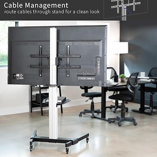 Miniatura 6 de VIVO Carrito de TV móvil de aluminio para pantallas de 32 a 83 pulgadas de hasta 110 libras, LCD LED OLED 4K Smart Flat, paneles curvos, soporte