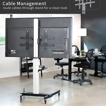 VIVO Aluminum Mobile TV Cart for 32 to 83 inch Screens up to 110 lbs, LCD LED OLED 4K Smart Flat, Curved Panels, Heavy Duty Stand with DVD Shelf, Locking Wheels, Max VESA 600x400, Silver, STAND-TV09 | Portable Adjustable Mobile TV Stand w/ Wheels & Storage, for Flat and Curved Monitor Panels, Max VESA 600x400, Holds 110 lbs