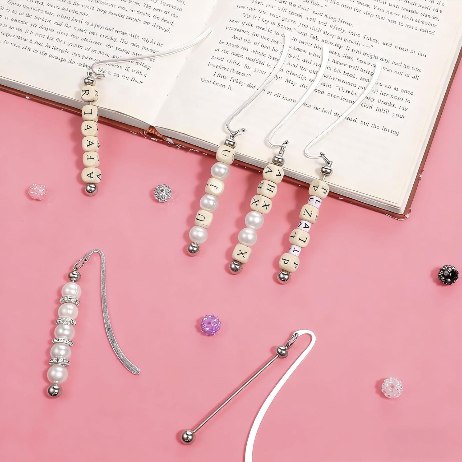 8 PCS Beadable Bookmarks, Metal Bookmarks Making Kit DIY Blank Bar Bookmark Beaded Craft Jewelry Pendant Charm Gift Silver Beading Bookmark for Book Lovers Student Teacher Office Supplies - Image 6