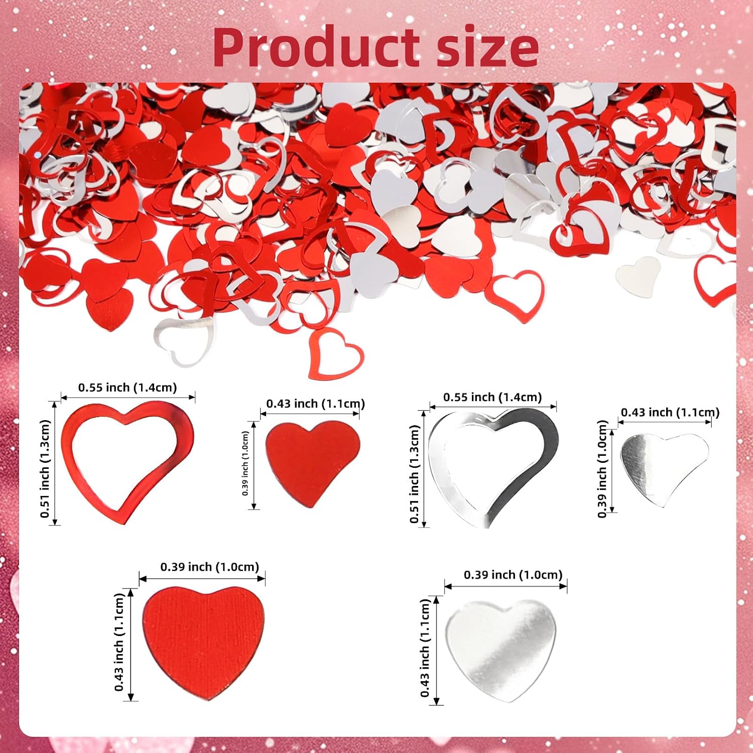 1000 Pcs Red and Silver Heart Shaped Confetti, Valentine's Love Hearts Table Scatters Confetti fo Valentine's Day Wedding Decoration Supplies