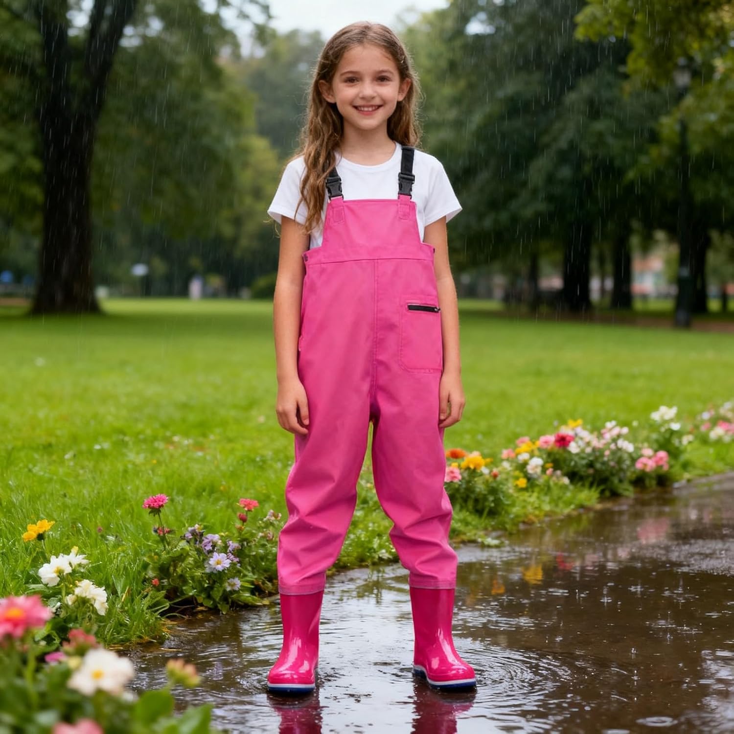 Girls Adjusted Strap Fishing Suits Waterproof Lightweight Overalls Rain Pants Kids Toddler Packable Jumpsuits Clothes