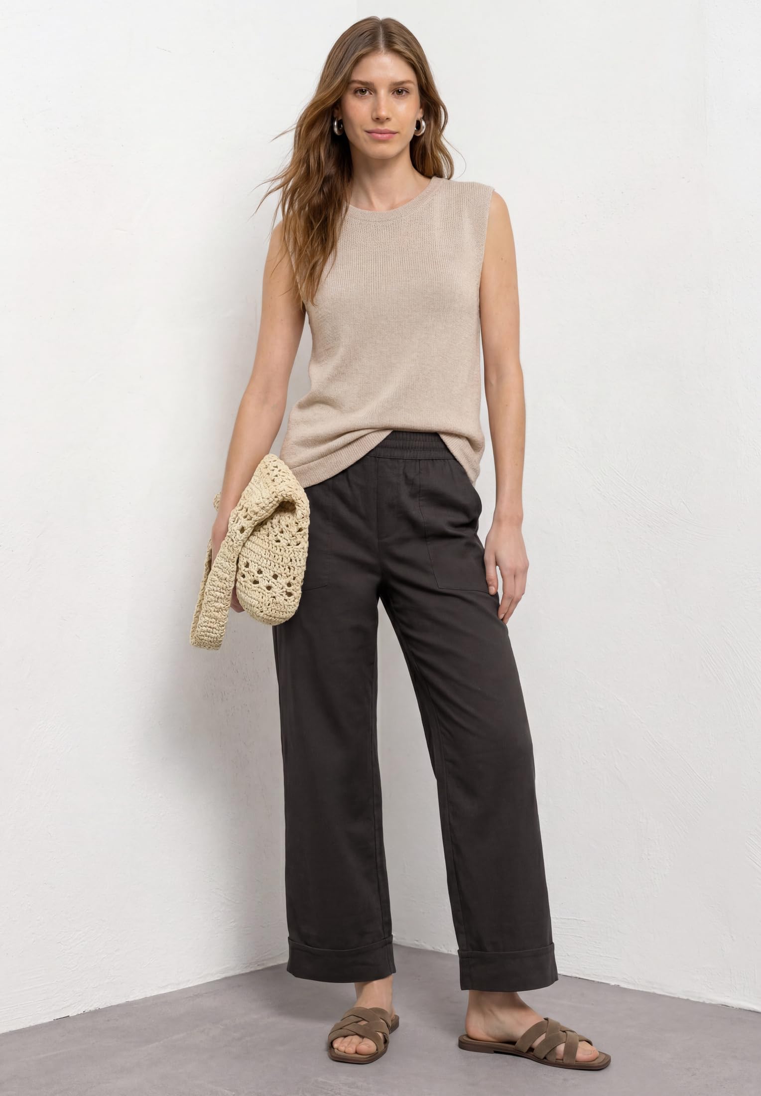Street One Damen Straight Leg Hose im Casual Fit mit Turn-Up 3818721