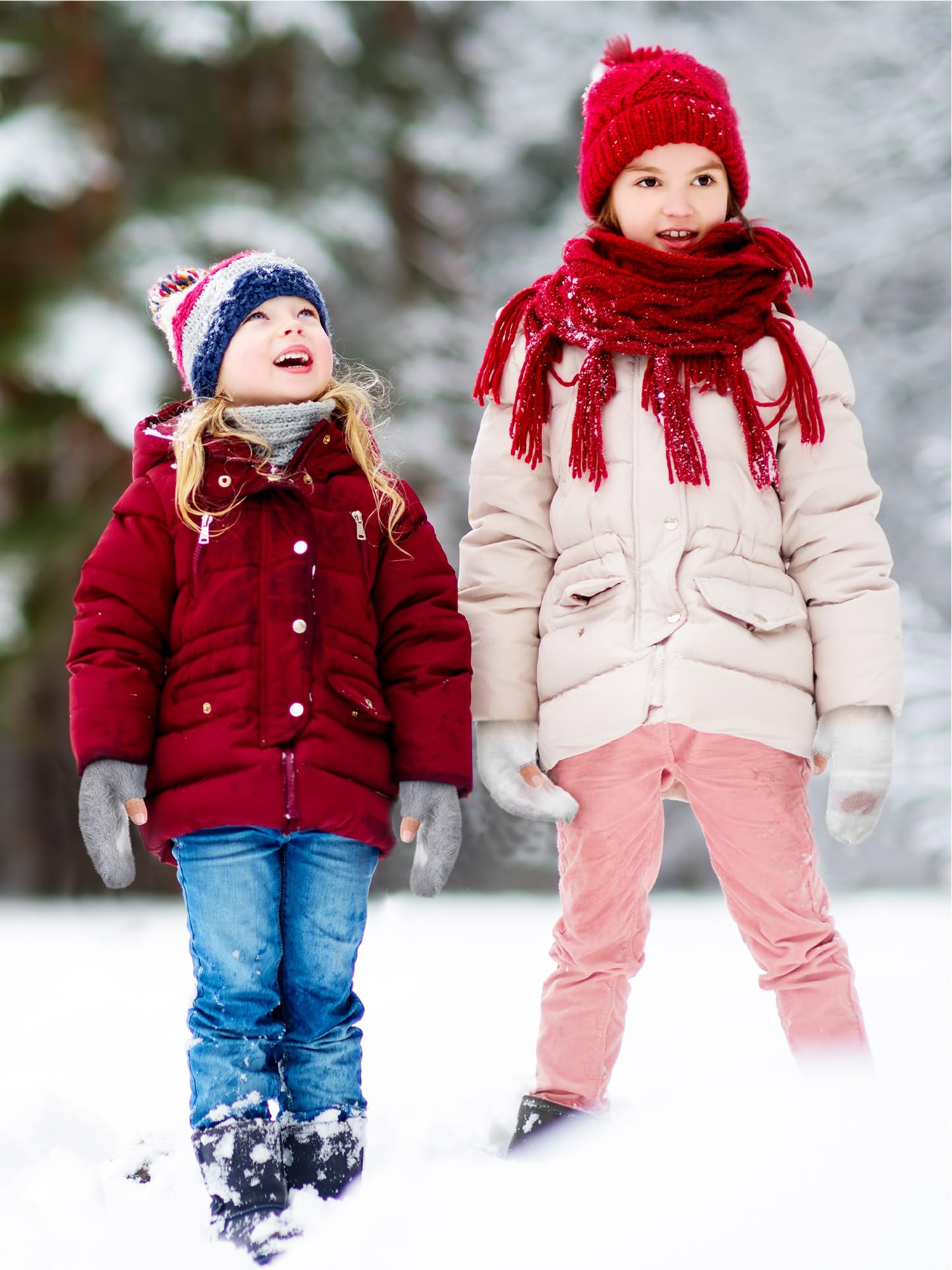 Geyoga 6 Paar Fingerlose Handschuhe Kinder Mädchen Jungen Winter Handschuhe mit Klappe Warme Gestrickte(Klassisch,8-12 jahre)