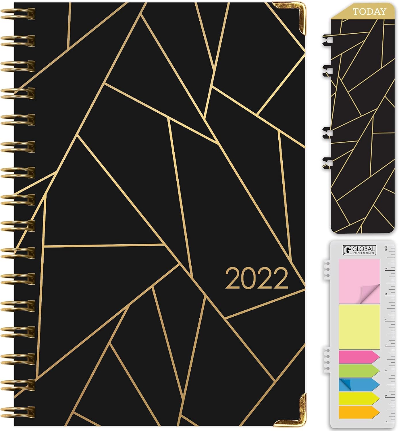 HARDCOVER 2022 Planner: (November 2021 Through December 2022) 5.5"x8" Daily Weekly Monthly Planner Yearly Agenda. Bookmark, Pocket Folder and Sticky Note Set (Black Gold Triangles) : Office Products