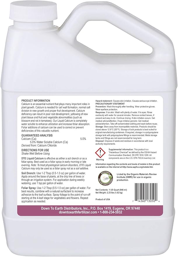 Down To Earth Fertilizante Líquido de Calcio 5.0% 32 oz miniatura 2