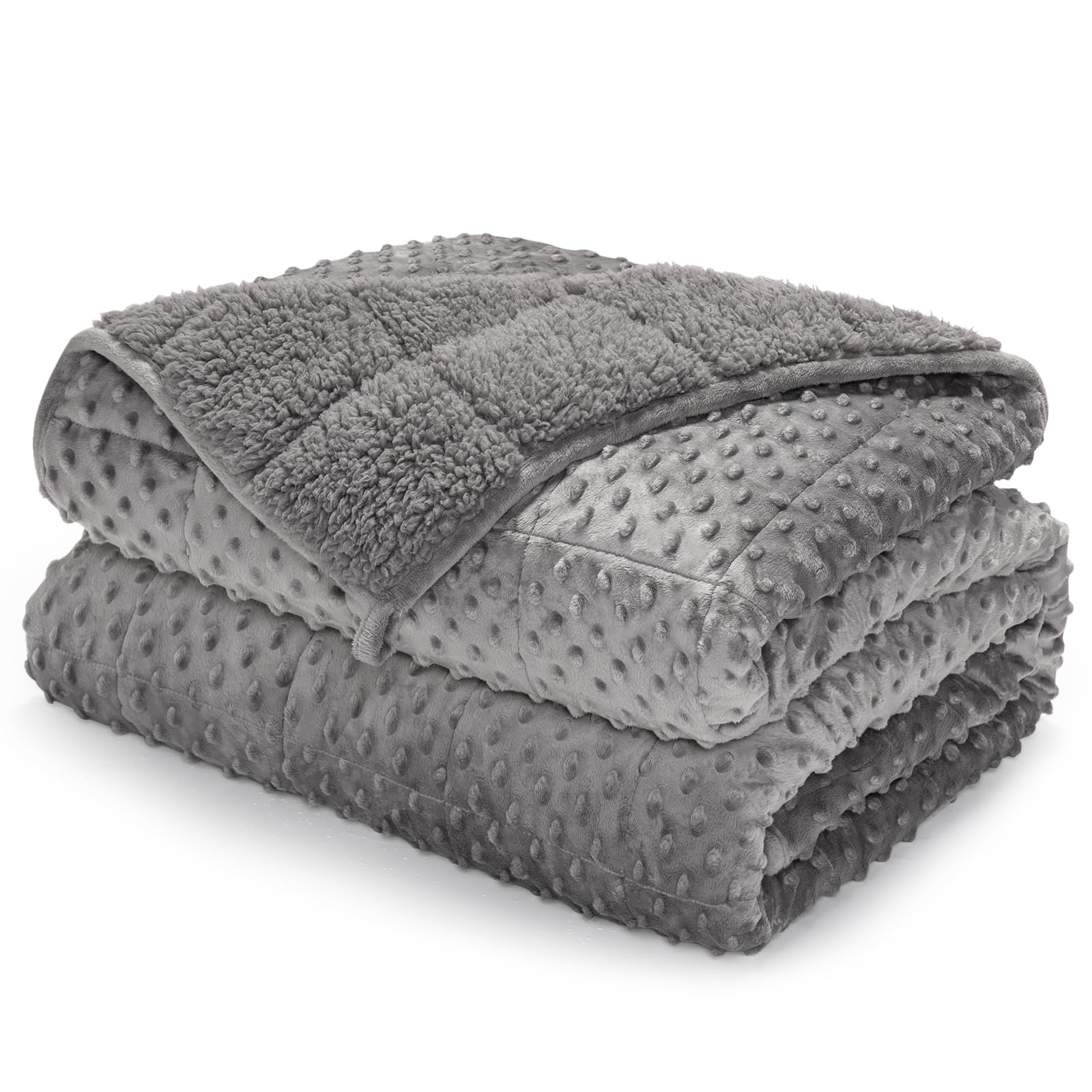 UINIU Sherpa Fleece Weighted Blanket for Adults Queen Size 15lbs, Minky Dot Soft Flannel Heavy Blankets for Stress Relief and Sleep Promotion, Cozy Plush Weighted Throw for Couch Bed, 60