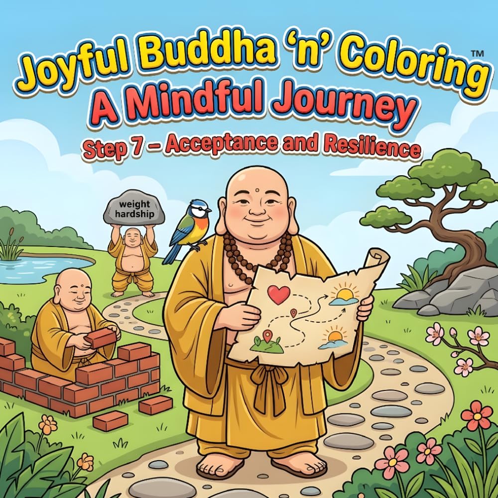 Joyful Buddha ‘n’ Coloring , A Mindful Journey, Step 7 – Acceptance and Resilience: A Mindfulness Coloring Book for Adults Featuring Inspirational ... Designs, and Peaceful Buddhist Inspired Art