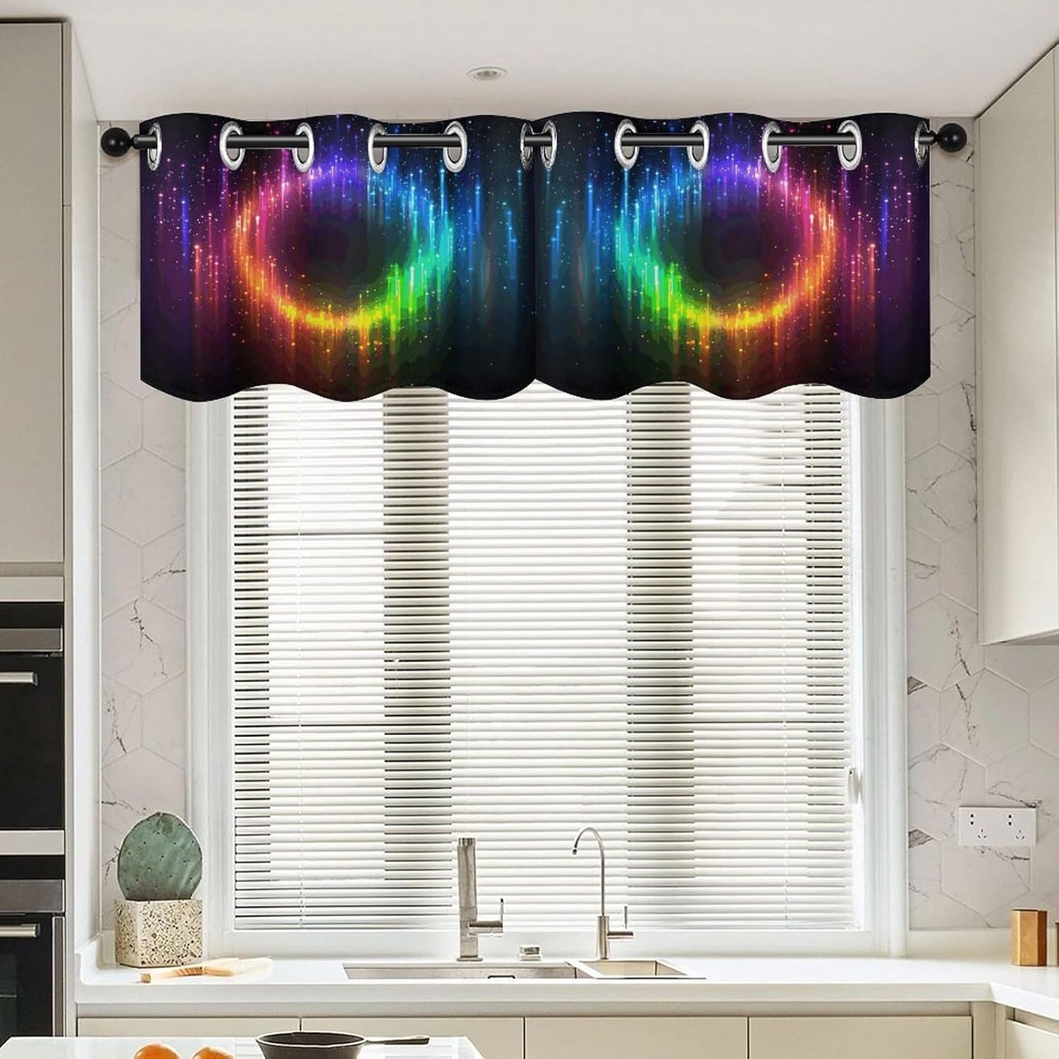 Rainbow Neon 2 Pack Valance Curtains Window Treatments. Adjustable Curtain with Rod Pocket.Cafe Curtains is Half Curtains for Privacy Decorative 52x18.1 Inch.